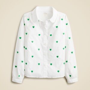 Crewcuts White Shirt with Green Embroidered Heart Design
